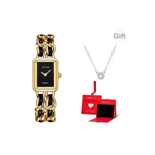 Clip Clop Кварцевый механизм Цепь Ткань Вязаный Ремешок Часы Женские Часы Черный Циферблат