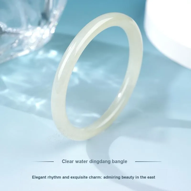 XIAOLIUJADE Hetian Jade Bangles Pale Greenish White Jade Women's-1
