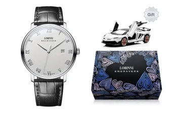 LOBINNI L Roman Scale Business Watch Mechanical Movement Cowhide Strap Watch Men's Watches White Dial