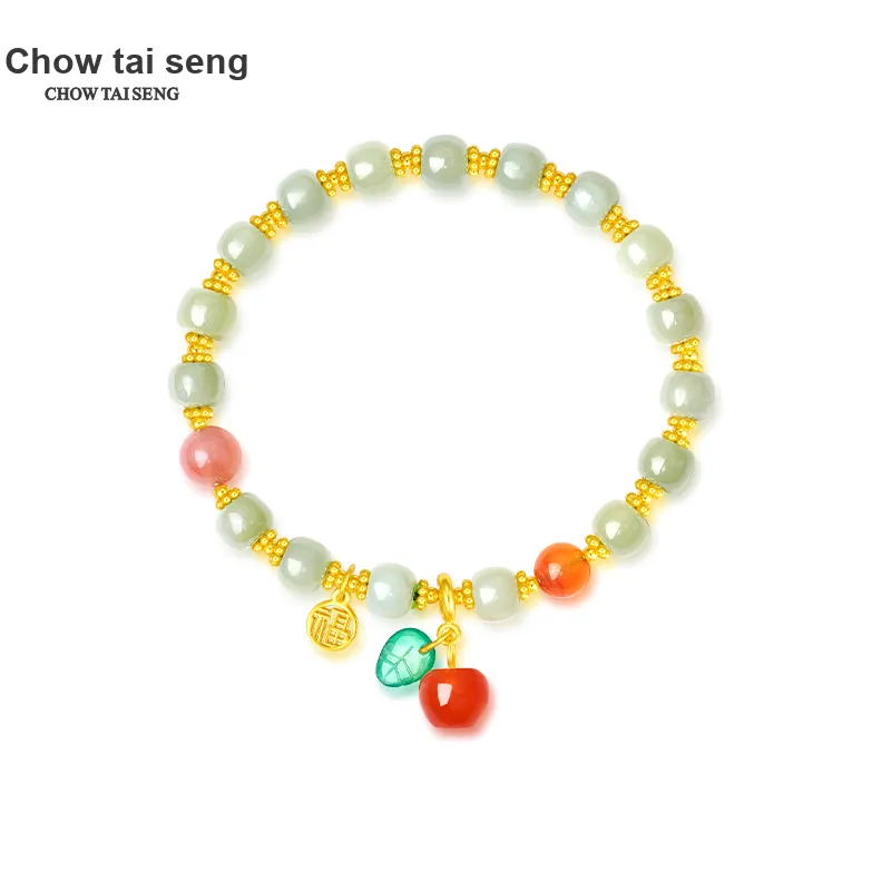 CHOW TAI SENG Hetian Jade Bracelet, Delicate And Versatile Hand Accessory Pale Greenish White Jade Women's-6