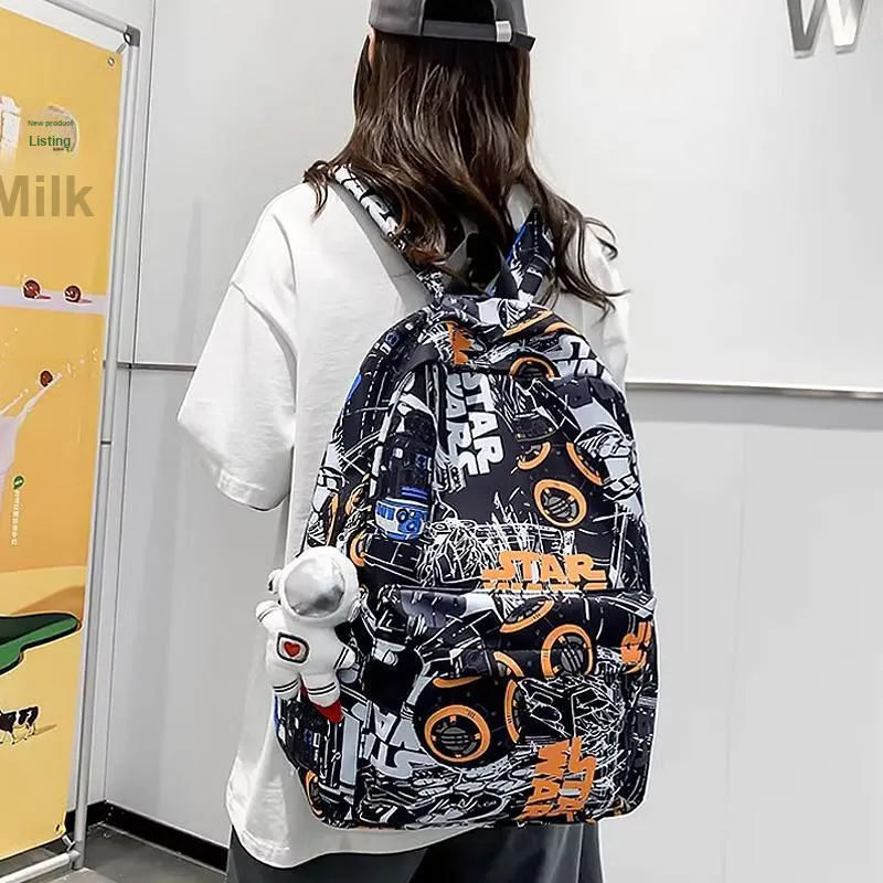 SURELAPTOP Nylon Backpack Unisex Black/Blue & White/Orange & White-4