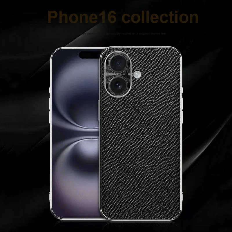 Cuttlefish Grid Leather Material Trendy Brand Cross Pattern Phone Case Compatible With Apple 16 Pro/16 Pro Max/16-3