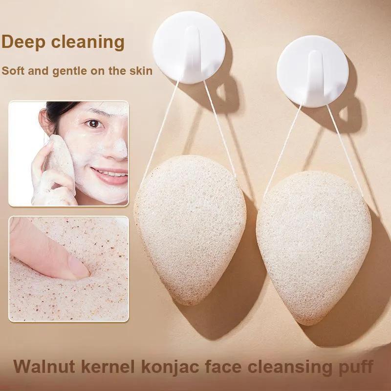 GECOMO Walnut Seed Konjac Facial Sponge+Oil Absorbing Paper Combination, Built in Mirror Powder Puff, Makeup Tool-1