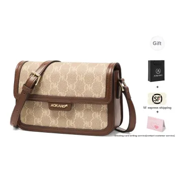 AOKANG PVC Small Square Bag Commute Tofu Bag Shoulder Bag, Crossbody Bag Regular Women's Coffee Brown/Cream Apricot