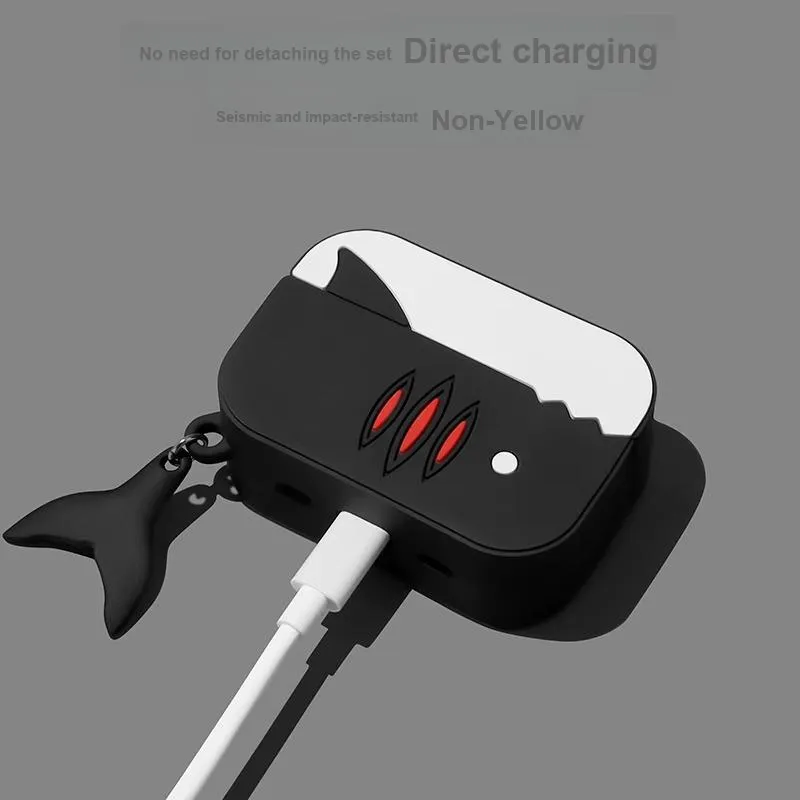 Wei Xin Compatibility With Apple AirPods 4/2/3/4th Generation/AirPods Pro/Pro 2 Silicone Black Shark Headphone Cases-2