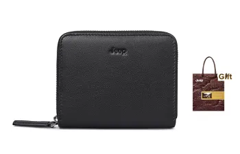 Jeep Cow Leather Key Pouch Wallet Card Holder Small Size Unisex Black
