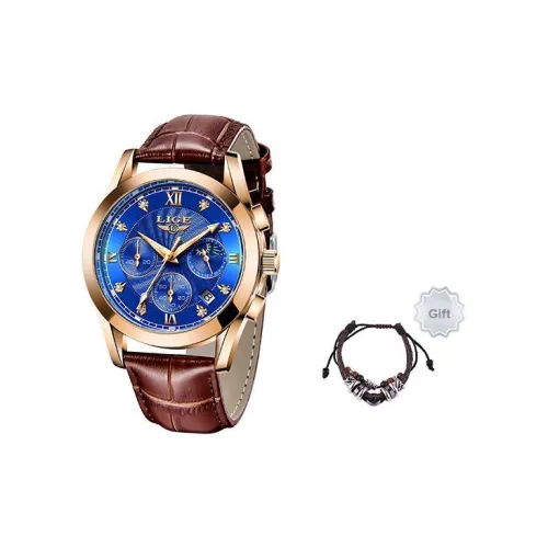 LIGE Кварцевый механизм Часы Мужские Синий циферблат
