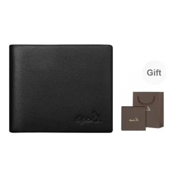 AUGTARLION Top Grain Cow Leather Short Wallets Men's Black