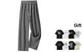 Dark Gray[Ice Silk Straight Leg Length Pants]Upgraded (Comes with Short-Sleeved T-Shirt)