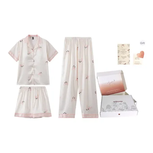 WANANNI Пижамный комплект женский абрикосовый белый