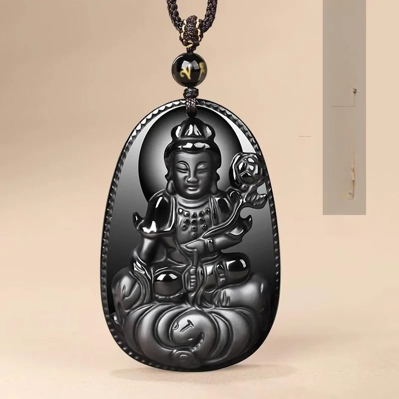 Stone On The Line Natural Obsidian Pendants Unisex-14