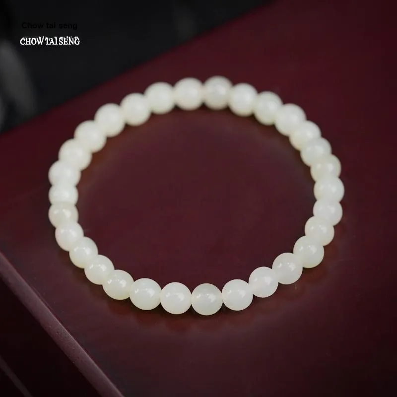 CHOW TAI SENG Hetian Jade Bracelet Plain Circle White Jade Women's-5