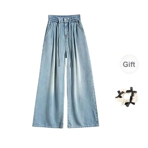 TORIGHT Jeans Women's Nostalgic Blue+Bowknot Hair Tie Comes With