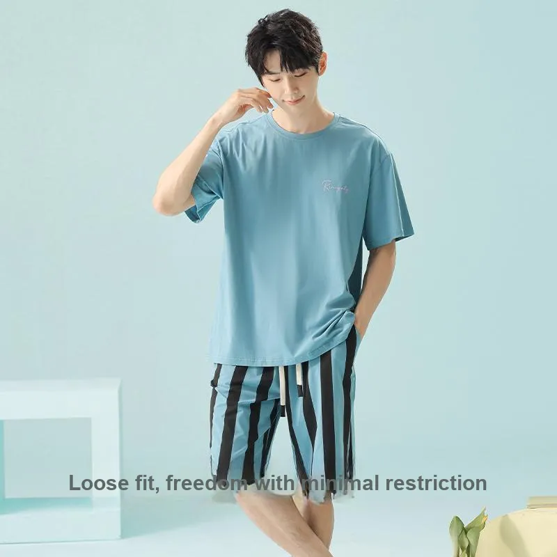 White Ran Pajama Set Men's Lake Blue-3