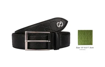 GUCCI Classic Double G Distressed Logo Pin Buckle Leather Belts Men's Black Width  4cm