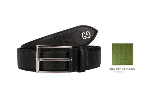 GUCCI Classic Double G Distressed Logo Pin Buckle Leather Belts Men's Black Width  4cm