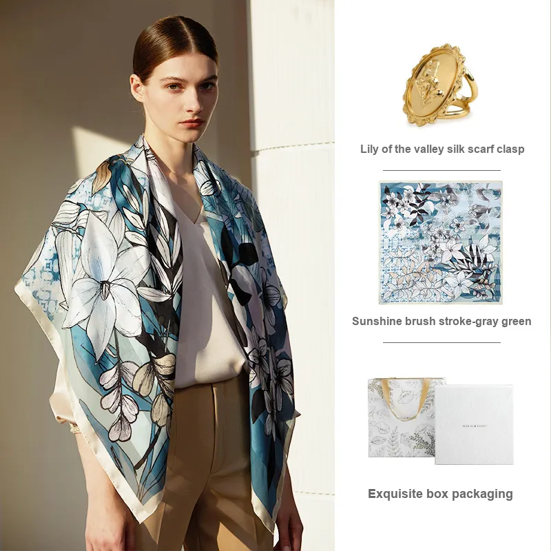MARJAKURKI Silk Large Scarf Women's-11