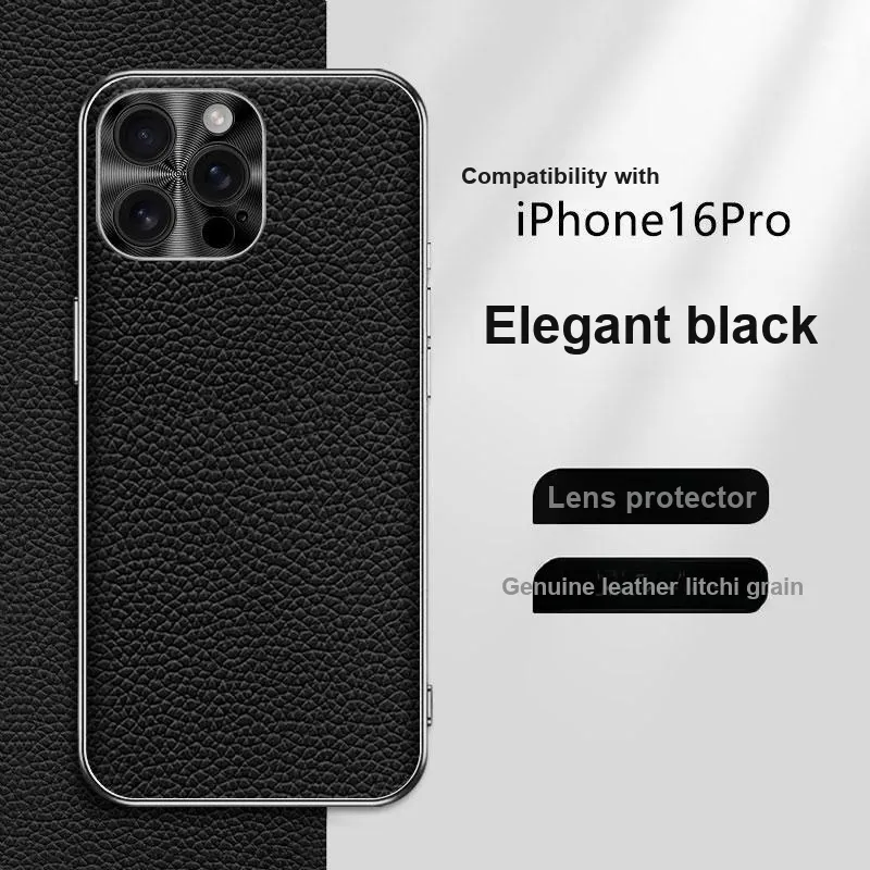 Record Star Leather Material Fully Enclosed Impact Resistant Phone Cases Compatibility Apple 16 Pro Business Formal-6