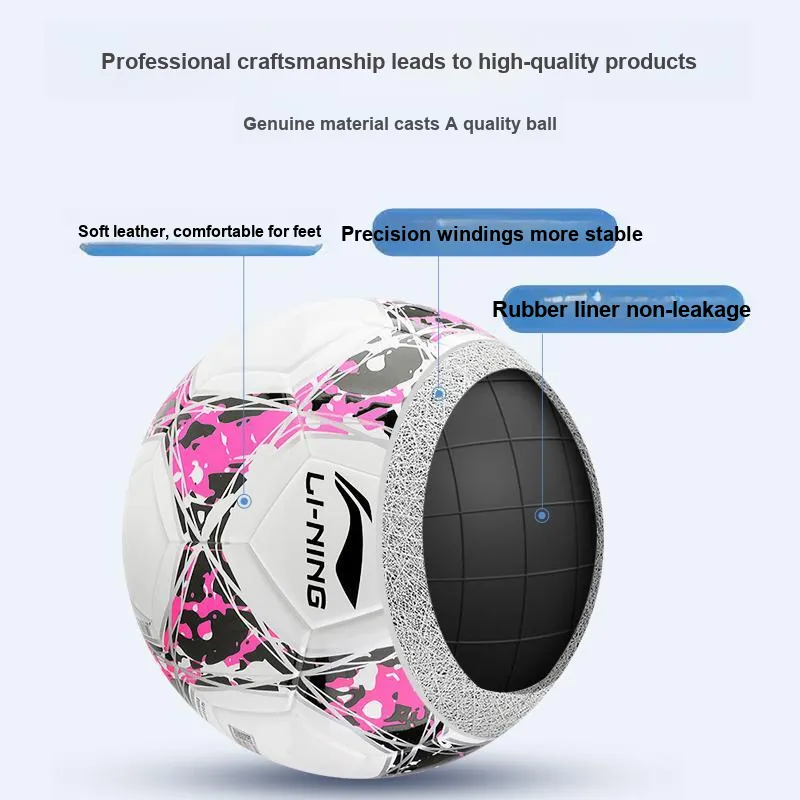 LiNing Size 5 Standard Ball For Regular 11 A Side Use Soccer TPU Machine Stitched Soccer Ball White Pink-3