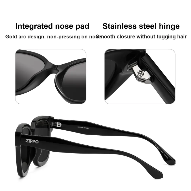 ZIPPO Plate Frame TR90 Square Sunglasses Unisex Black/grey Frame-5