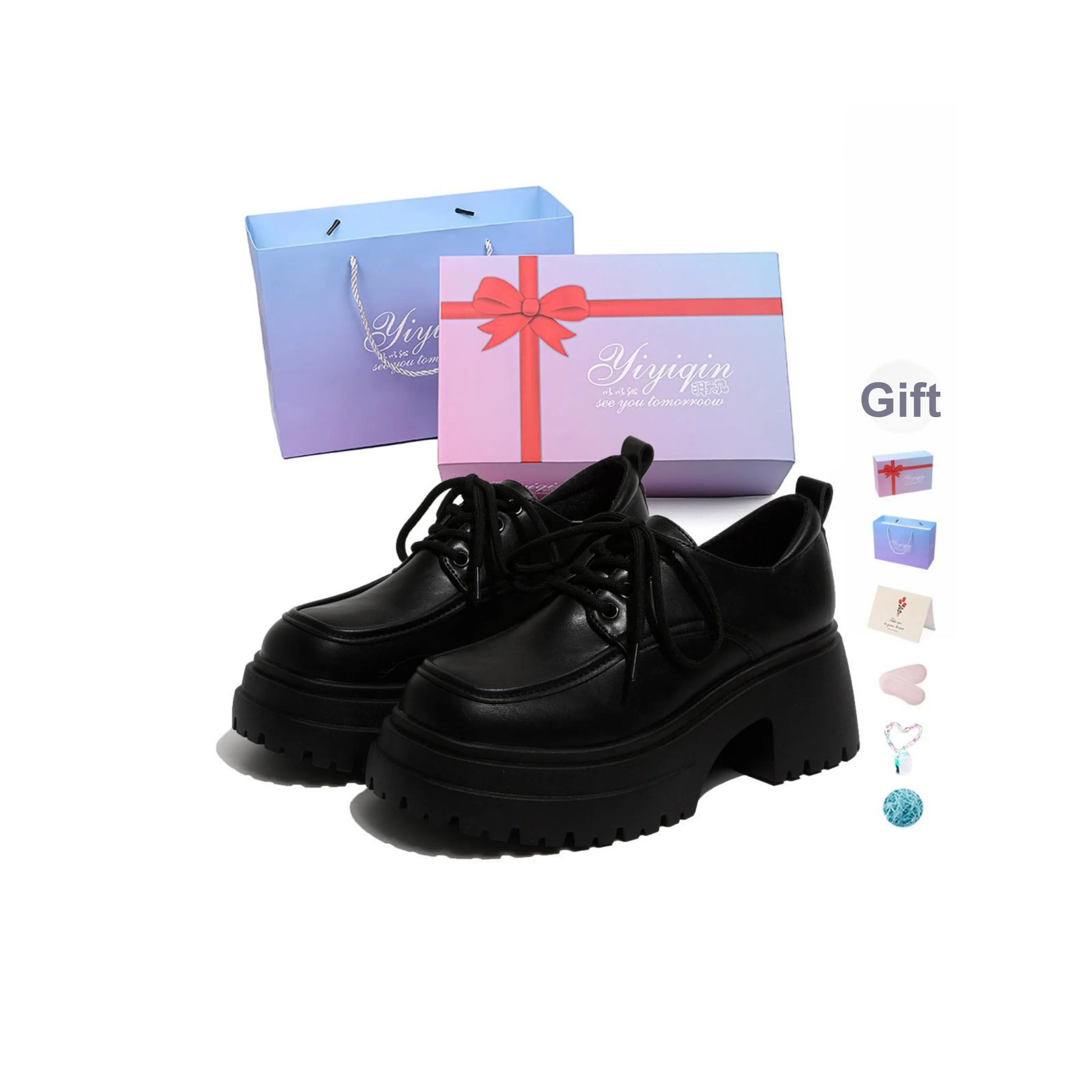 Take the Qin Повседневная обувь 6,5 см Женская Черная Набор в подарочной коробке