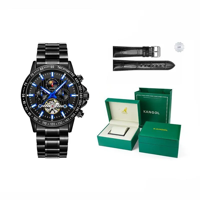 KANGOL Interstellar Series Automatic Mechanical Movement Stainless Steel Strap Watch Men's Watches Black Dial-64