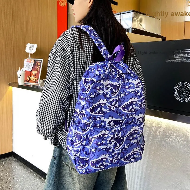 BUBM Nylon Backpack Regular Unisex Sky Blue/Navy Blue/Gray/Purple/Green-16