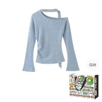 OURUOKE Knitwear Women's Blue Shopping Bag Included