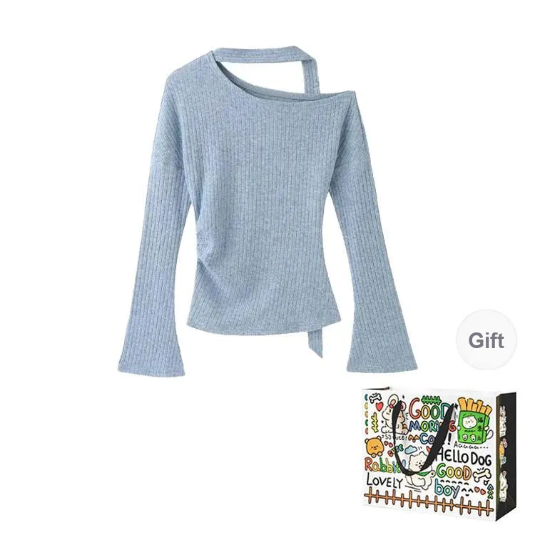 OURUOKE Knitwear Women's Blue Shopping Bag Included-0