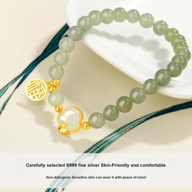 JITAIXIANG Hetian Jade Bracelets Pale Greenish White Jade Women's-4