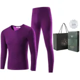 Men's Crew Neck Clothing Sets (Dark Purple) Thickened and Fleece-Lined/Thermal