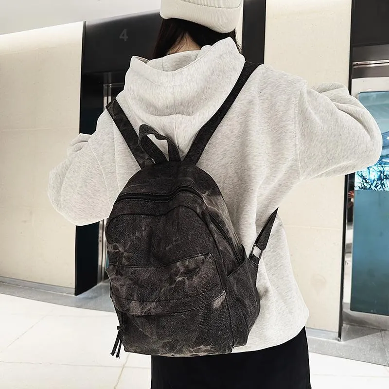 LUVISTRUE Denim Small Backpack Medium Size Unisex Black/Light Blue/Dark Blue-11