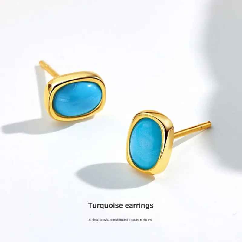 ME LUXE Turquoise Stud Earrings, Elegant And Refined Brightening Earrings Women's-1