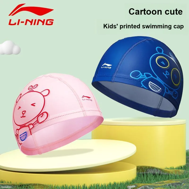 LiNing Fabric-Coated Swim Cap PU Kids' 23-26CM Black Blue-5