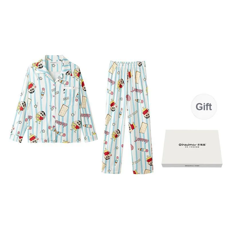 QINZUIMAO Pajama Set Women's Gift Box Set Light Blue-0