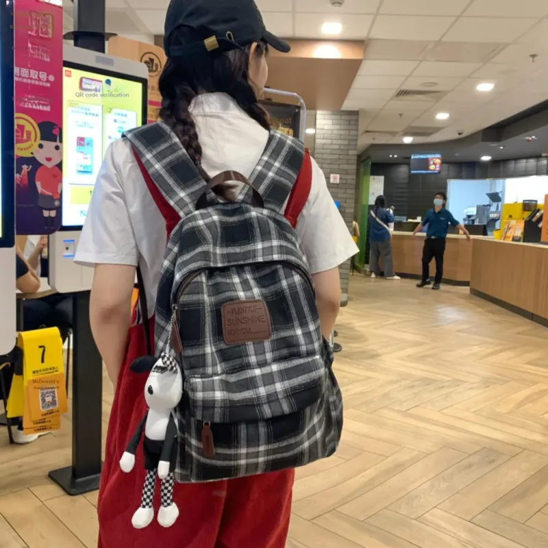 Yalu Woolen Backpack Unisex Black White Plaid/Brown Gray Plaid/Red Plaid/Brown Blue Plaid-8