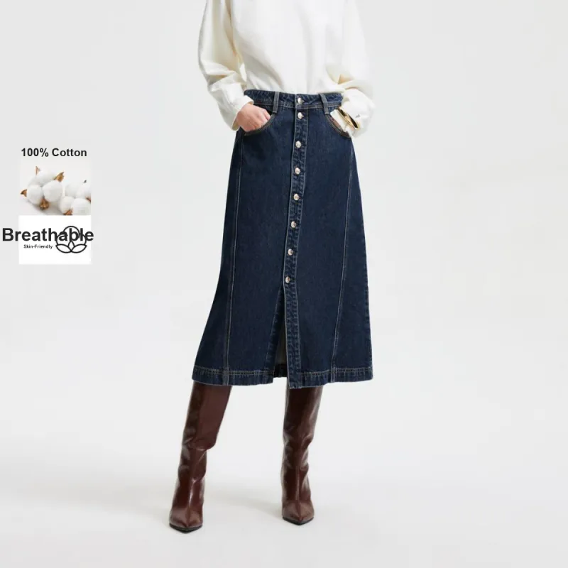 ONLY Denim Long Skirts Women's J35 510 Washed Denim Blue-2