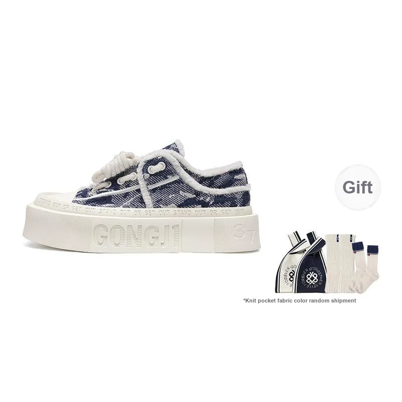 GONGJI Square Inches Denim Camouflage Height Increasing Low Top Skateboard Shoes Epic Unisex Master Blue
