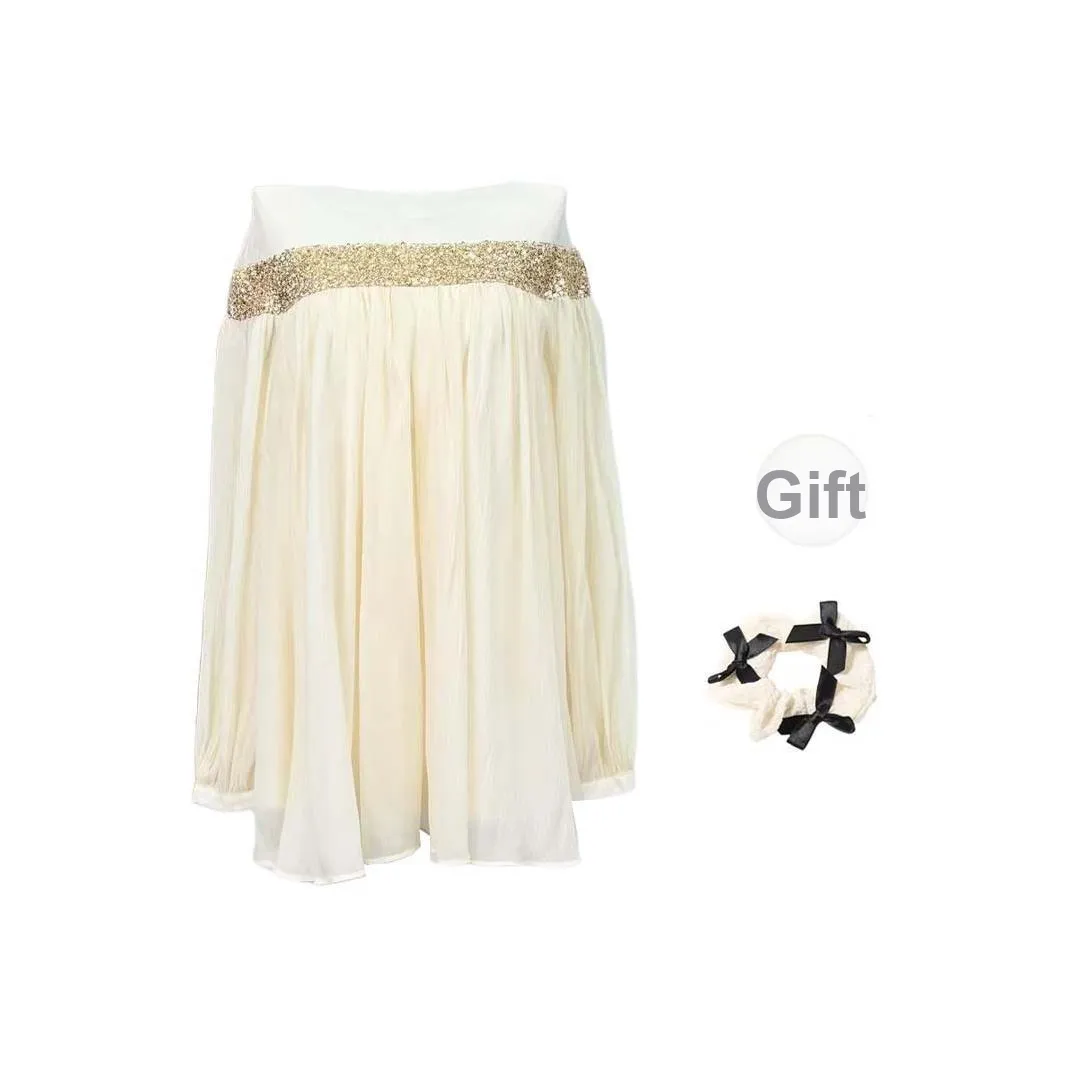 TURN UP Long Sleeved Dresses Women's Apricot+Bowknot Hair Tie Comes With