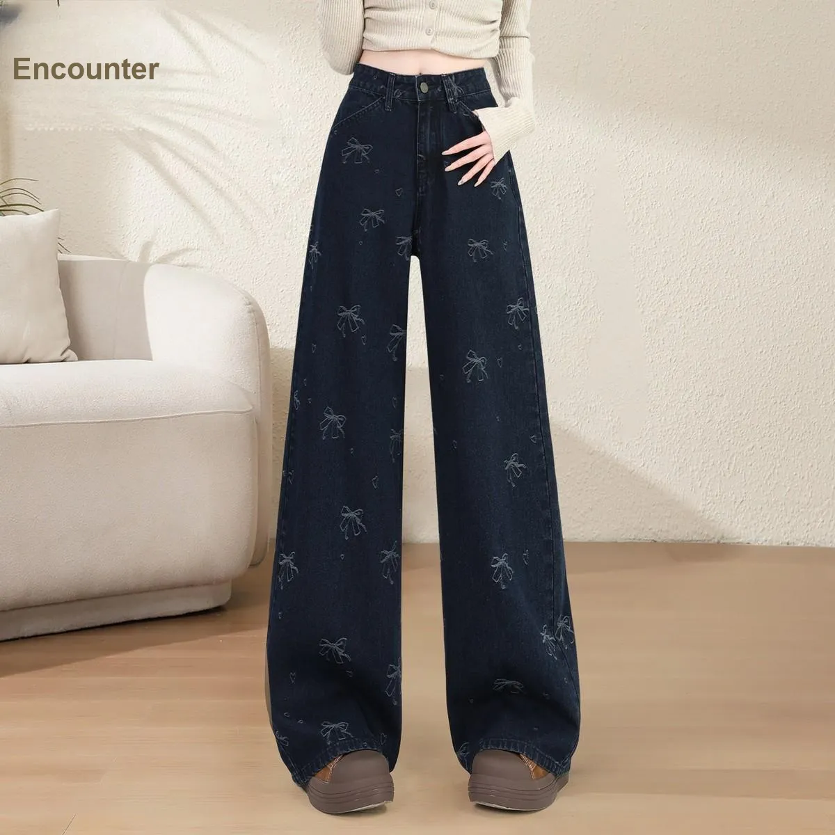 SUOYU 2025 Весна-осень Джинсы Женские HIGH RISE Дизайн Тонкий Slim Cut Loose Fit Брюки прямого кроя