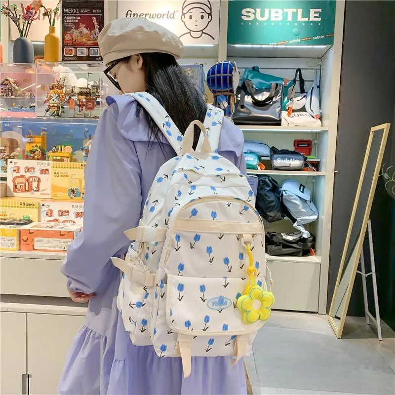 Yalu Nylon Backpack Regular Women's White/Pink/Blue-16