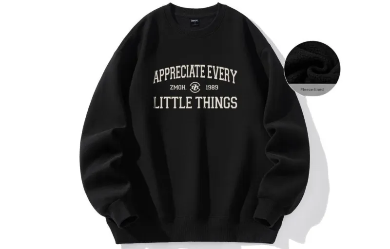 ZMOH Fleece Lined Crew Neck Sweatshirt Unisex Couple's-13
