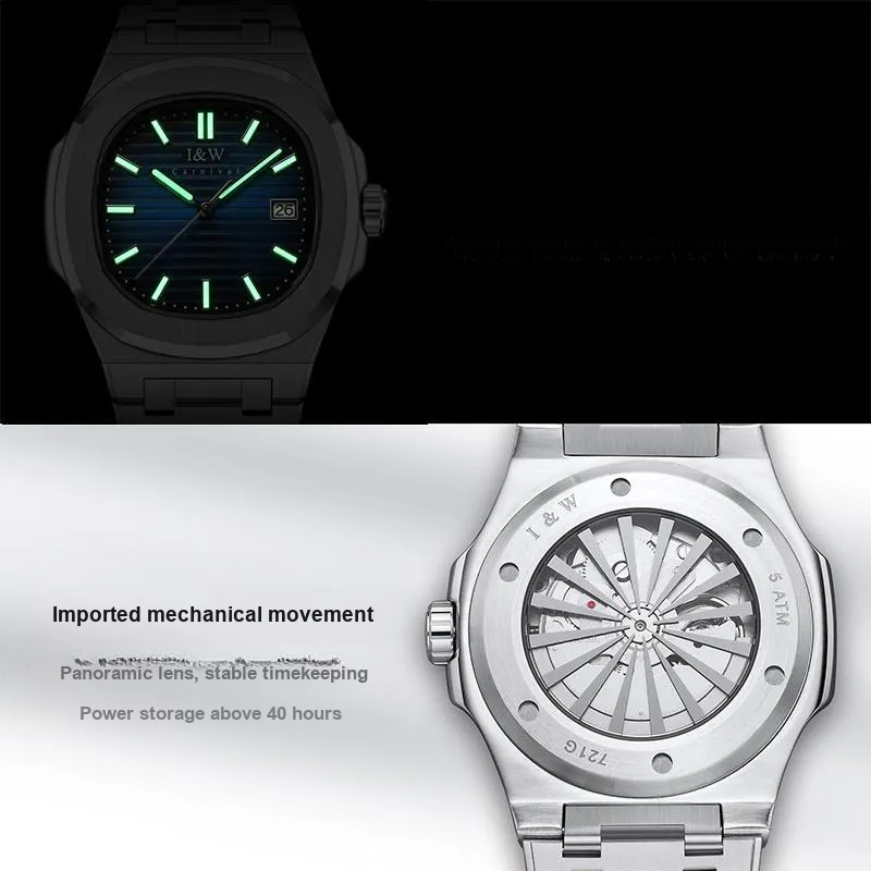 I&W CARNIVAL HWGUOJI Automatic Mechanical Movement Stainless Steel Watchband Watch Men's Watches Gray Dial-4