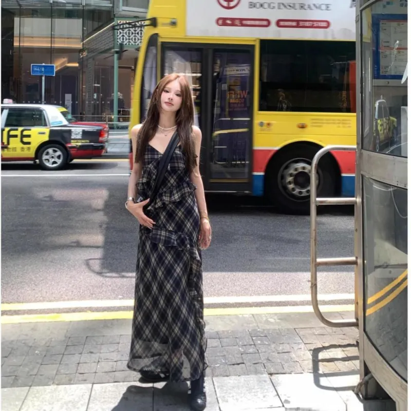 POPO.INFO Slip Dresses Women's Plaid-3