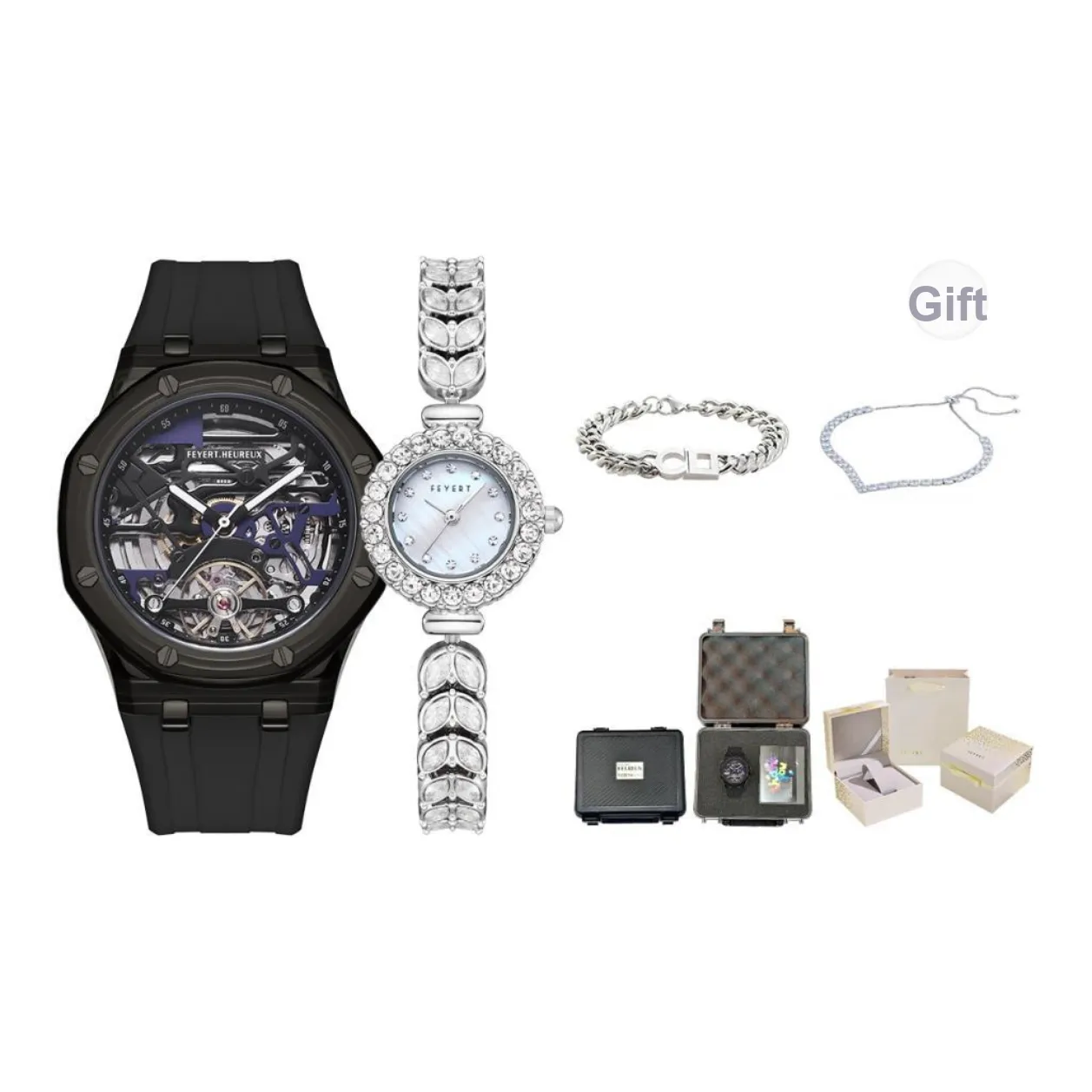FEYERT Mechanical Movement Silicone Strap Watch Unisex Black Dial
