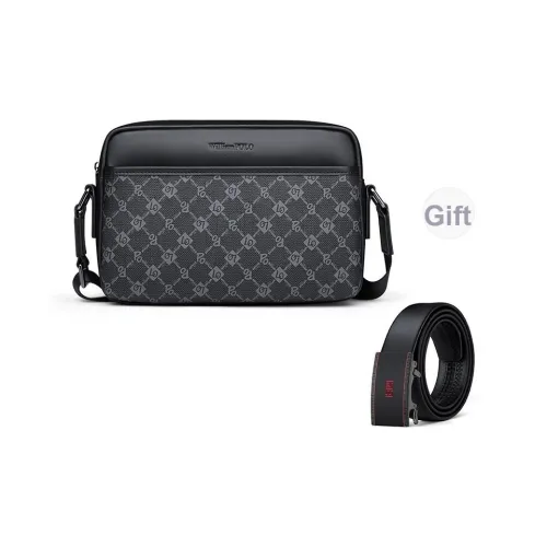 WilliamPOLO PVC Пэчворк Коровья кожа Горизонтальная Сумка для доставки Сумка через плечо Стандартная Мужская Черная