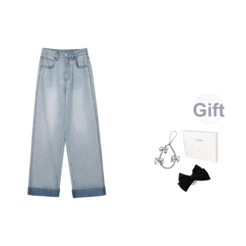 Fstudio Летний Корейский стиль Тонкие Универсальные Джинсы прямого кроя для похудения Женские Синие