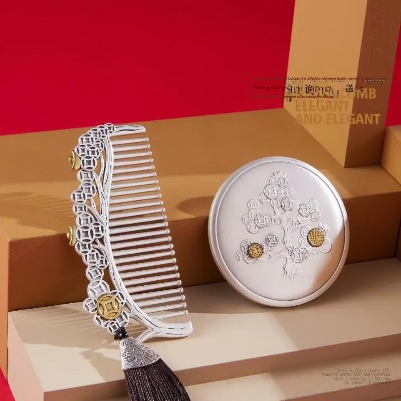QINGFU 999 Fine Silver Comb Mirror And Ear Pick Three Piece Set Women's-2