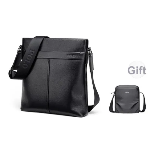 Поло верх из коровьей кожи сумка через плечо средний размер мужской черный