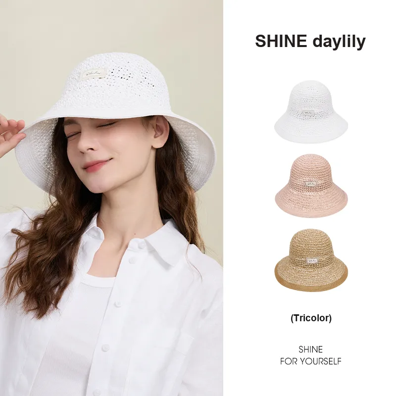 SHINE Paper Reed Material Bucket Hats Women's-4
